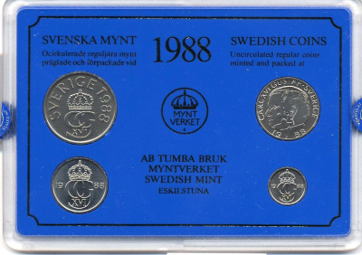 Швеция набор монетного двора из 4 монет 1988 в пластике, Карл XVI Густав (1973- ) KM MS47 UNC 4-3-7-159