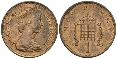 Великобритания 1 пенни 1981 Елизавета II (1952-2022) KM 915, Spink 4237 (B1) бронза 4582-125