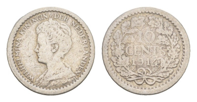 Нидерланды 10 центов 1914 Вильгельмина (1890-1948) KM 145 серебро 4658-767