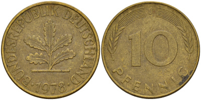 ФРГ 10 пфеннигов 1978 J J. 383, KM 108 сталь плакированная латунью    4603-444