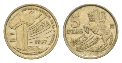 Испания 5 песет 1997 Балеарские острова KM 981 алюминиевая бронза 4632-347