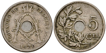 Бельгия 5 сантимов 1920 Belgique KM 66 медно-никель 4602-128