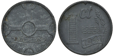 НИДЕРЛАНДЫ 1 ЦЕНТ 1941 ВИЛЬГЕЛЬМИНА (1890-1948) KM 170 цинк 72-1614