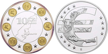 НИДЕРЛАНДЫ МЕДАЛЬ 2012 СЕРИЯ 10 ЛЕТ ЕВРО, МОНАКО, СЕРЕБРЕНИЕ, ПОЗОЛОТА, ДИАМЕТР 40 ММ., ПОХИЩЕНИЕ ЕВРОПЫ PROOF 1082-6-42