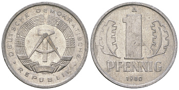ГДР 1 пфенниг 1980 А KM 8.2 алюминий 4623-351