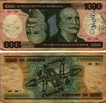 Бразилия 1000 крузейро 1985 барон Риу-Бранку, подпись 22 Pick 201с бумага 7219-39-1-1