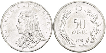 Турция 50 курушей 1975 Анатолийская невеста KM 899 нержавеющая сталь 4541-1252