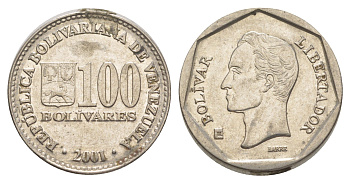 Венесуэла 100 боливаров 2001 Симон Боливар Y 83 сталь плакированная никелем 4592-1135