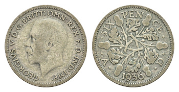 Великобритания 6 пенсов 1936 Георг V (1910-1936) KM 832, Spink 4040 серебро 34-354