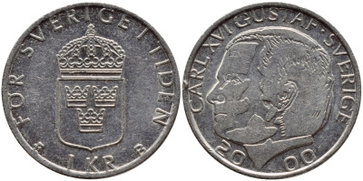 Швеция 1 крона 2000 Карл XVI Густав (1973- ) KM 852а медно-никель 4364-3451