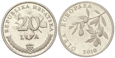 Хорватия 20 лип 2010 четный год KM 17 сталь плакированная никелем  UNC  105-332