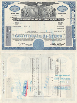 США, Pan American World Airwaysсертификат на 100 акций1974бумага5554-36-2