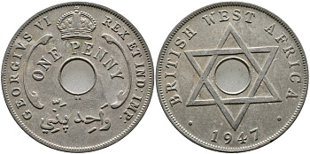 Британская Западная Африка 1 пенни 1947 Георг VI (1937-1952) KM 19 медно-никель 1523-543