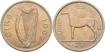 Ирландия 1/2 кроны = 2 шиллинга 6 пенсов 1967 лошадь KM 16а медно-никель aUNC 4583-513