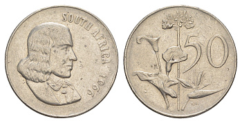 ЮАР 50 центов 1966 Ян ван Рибек (1619-1677), South Africa, легенда на английском, Зантедеския Эллиота (калла) KM 70.1 никель 4601-841