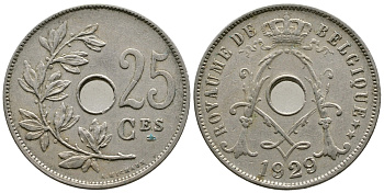 БЕЛЬГИЯ 25 САНТИМОВ 1929 BELGIQUE KM 68.1 медно-никель 4379-1417