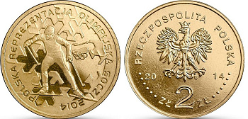 Польша 2 злотых 2014 MW, XXII зимние Олимпийские игры 2014 года в Сочи, лыжник KM 893 нордик UNC 4514-743
