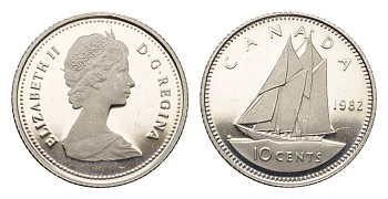 Канада 10 центов 1982 Елизавета II (1952-2022), парусник KM 77 никель PROOF 413-3623