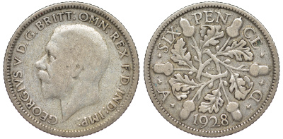 Великобритания 6 пенсов 1928 Георг V (1910-1936) KM 832, Spink 4040 серебро 4178-357