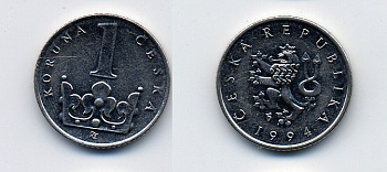 Чехия 1 крона 1994 KM 7 сталь плакированная никелем 46-1056