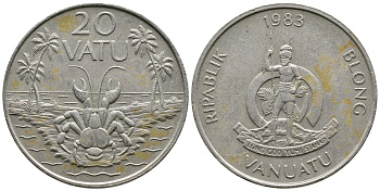 Вануату 20 вату 1983 серия FAO, краб КМ 7 медно-никель 4384-1035