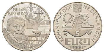 Нидерланды 5 евро 1996 Виллем Баренц X 121 медно-никель BU 4645-1123