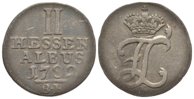 Гессен-Кассель 2 альбус 1782 BR KM 511 серебро 1522-844