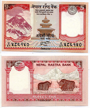 Непал 5 рупий ND (2009-2010) Эверест, яки Pick 60 b бумага UNC (пресс) 2119-37-2-1