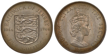 Джерси 5 шиллингов 1966 900 лет Нормандскому завоеванию KM 28 медно-никель UNC 1078-5-54