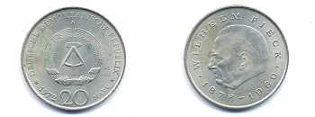 ГДР 20 марок 1972 А, Вильгельм Пик (1876-1960) KM 42 медно-никель 3333-334