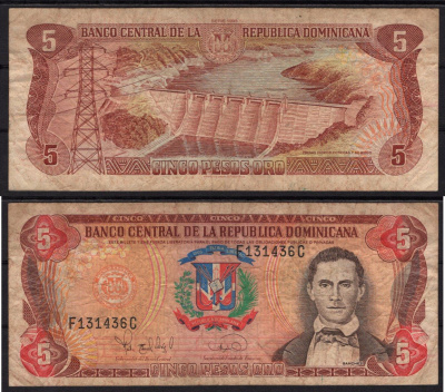Доминиканская Республика (Доминикана) 5 песо 1995 Pick 147 a бумага 6278-33-3-2