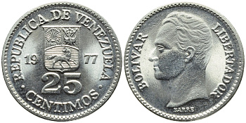 Венесуэла 25 сентимо 1977 Симон Боливар KM 50.2 никель 4392-956