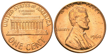 США 1 цент 1960 Линкольн, из ролика KM 201 медь цинк  UNC  M58-18