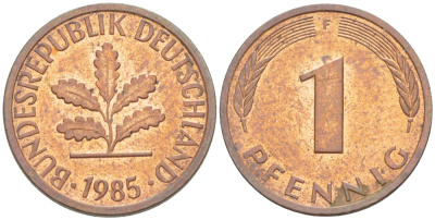 ФРГ 1 ПФЕННИГ 1985 F KM 105, J. 380 сталь плакированная медью 4181-661