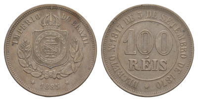 Бразилия 100 реалов (рейсов) 1885 KM 477 медно-никель 1519-1334