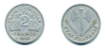 Франция 2 франка 1943 правительство Виши KM 904.1 алюминий 54-1216