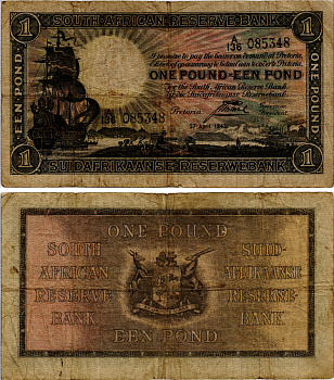ЮАР 1 фунт 1943 Pick 84 е бумага 6294-67-3