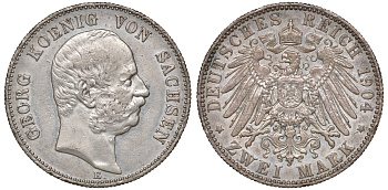 Саксония 2 марки 1904 E KM 1257 серебро 00-00