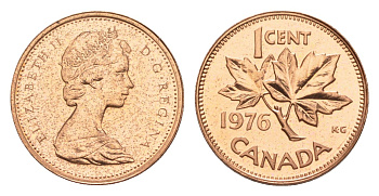 Канада 1 цент 1976 Елизавета II (1952-2022), кленовый лист KM 59.1 бронза PROOF-LIKE (BU) 4630-922