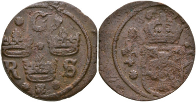 Швеция 1/4 эре 16хх Кристина (1632-1654) медь 4168-114