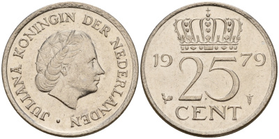 Нидерланды 25 центов 1979 Юлиана (1949-1980) KM 183 никель    4598-532