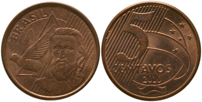 Бразилия 5 сентаво 2010 KM 648, Schon 156 сталь плакированная медью 4523-1231