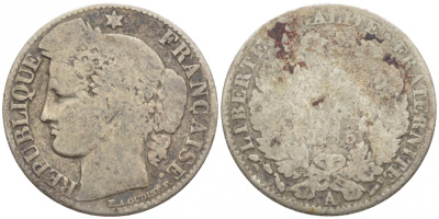 ФРАНЦИЯ 50 САНТИМОВ 1895 А, ТРЕТЬЯ РЕСПУБЛИКА (1871-1940) KM 834.1, LE FRANC 189.16 серебро 116-557