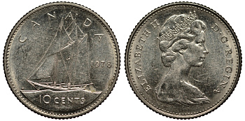 КАНАДА 10 ЦЕНТОВ 1978 ПАРУСНИК KM 77.1 никель VF+ 4181-334