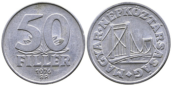 Венгрия 50 филлеров 1976 BP мост Елизаветы в Будапеште KM 574 алюминий 57-453