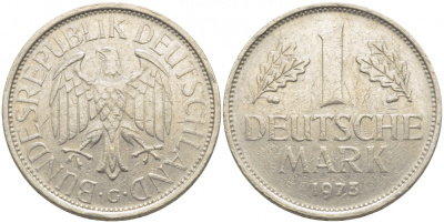 ФРГ 1 МАРКА 1973 G KM 110, J. 385 медно-никель 3856-126