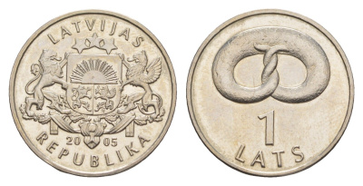 Латвия 1 лат 2005 Крендель KM 66 медно-никель UNC 4644-961