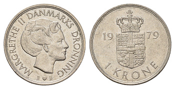 Дания 1 крона 1979 Маргрете II (1972-2024) KM 862 медно-никель 3459-923
