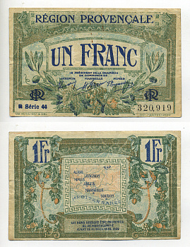 ФРАНЦИЯ 1 ФРАНК 1922 ПРОВИНЦИЯ МАРСЕЛЬ бумага 6280-28-2
