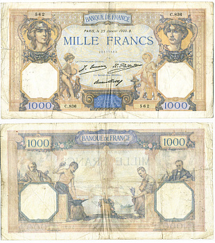 Франция 1000 франков 1930 23 января 1930 В Pick 79 a бумага 434-2-2-1